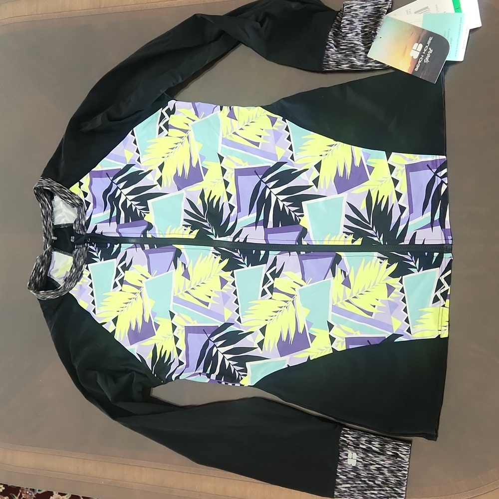 Beach House Sport Sun Rash Guard. NEW with TAGS! Tropical Zip Up.